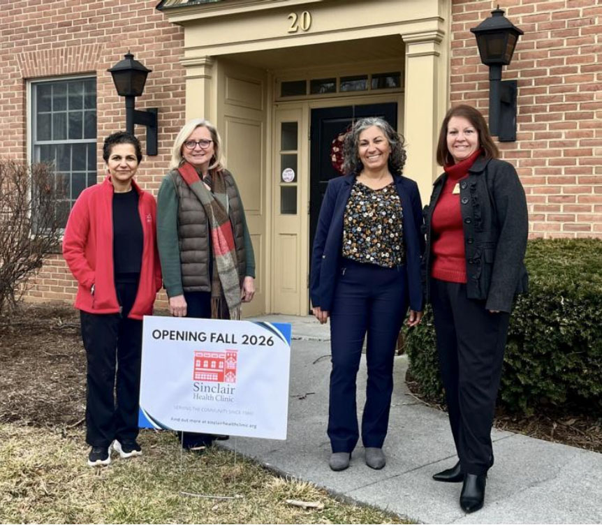 Sinclair Health Clinic staff and board members gather Wednesday morning at the site of the nonprofit's futurehome at 20 S. Stewart St. in Winchester. Pictured are Medical Director Shyama Rosenfeld, from left, board Vice Chairwoman Lynn Jennings, Executive Director Mercedes Abbet and board Chairwoman Colette Sabbagh. BRIAN BREHM/The Winchester Star